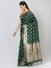 Kavvya Bottle Green Soft & Lightweight Raw Silk Weaving Saree - KAVVYA